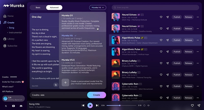 Interface Mureka AI